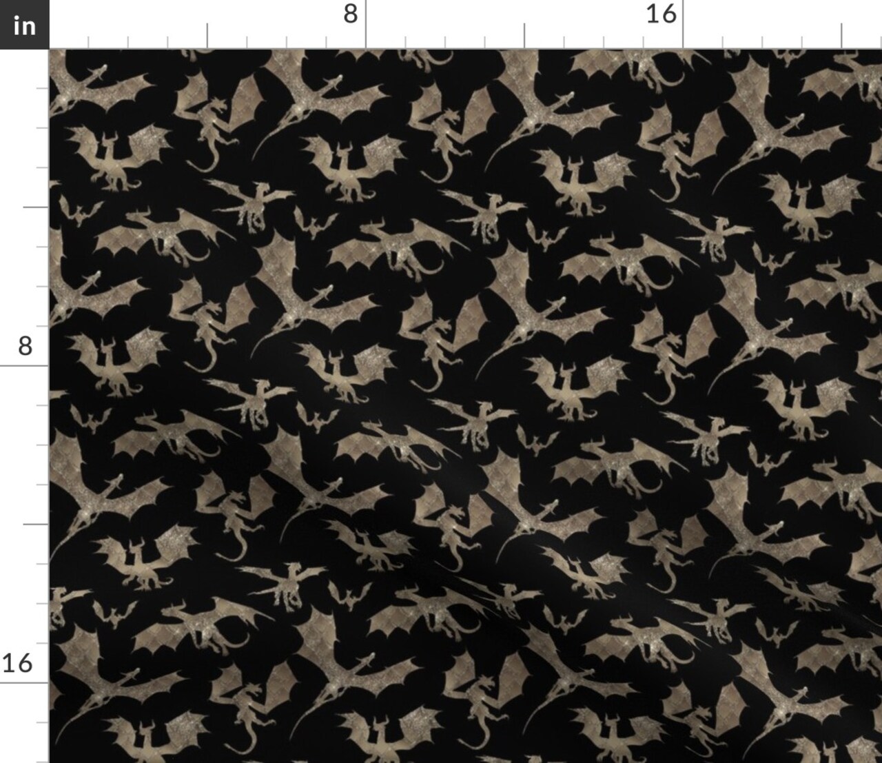 Small Dragons Black Dragon Fantasy Scales Mythical Creatures Custom Printed Fabric by Spoonflower Various Fabrics by the Yard or Fat Quarter